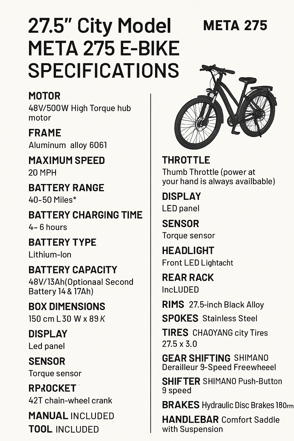 Meta 275 2.0 – Commuter Electric Bike