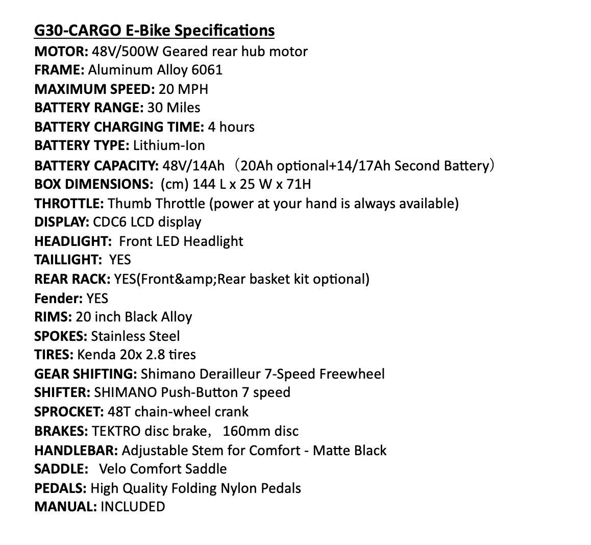 G30-Cargo – Long Range Electric Bike