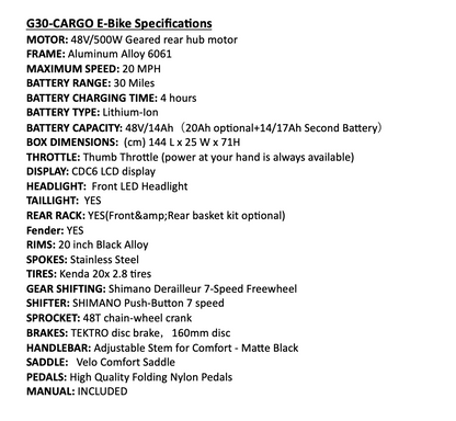 G30-Cargo – Long Range Electric Bike