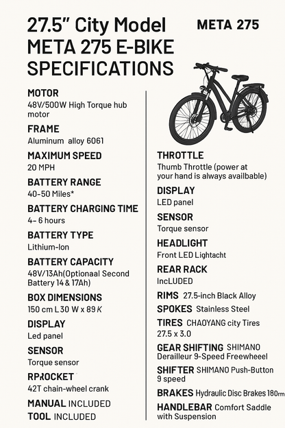 Meta 275 2.0 – Commuter Electric Bike